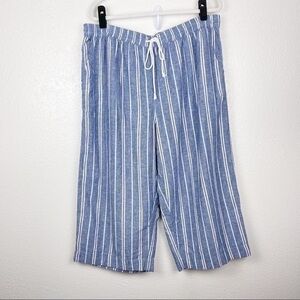Beach Lunch Lounge Margot Drawstring Pants Blue Striped Linen Blend Size XXL